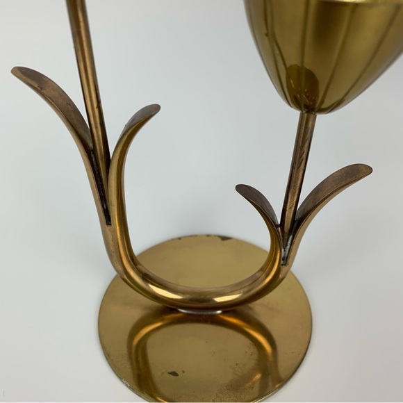 Ystad Metall Brass Candle Holder Flower Tulip 2 Arms Sweden MCM Vtg Scandinavian - Picture 5 of 10